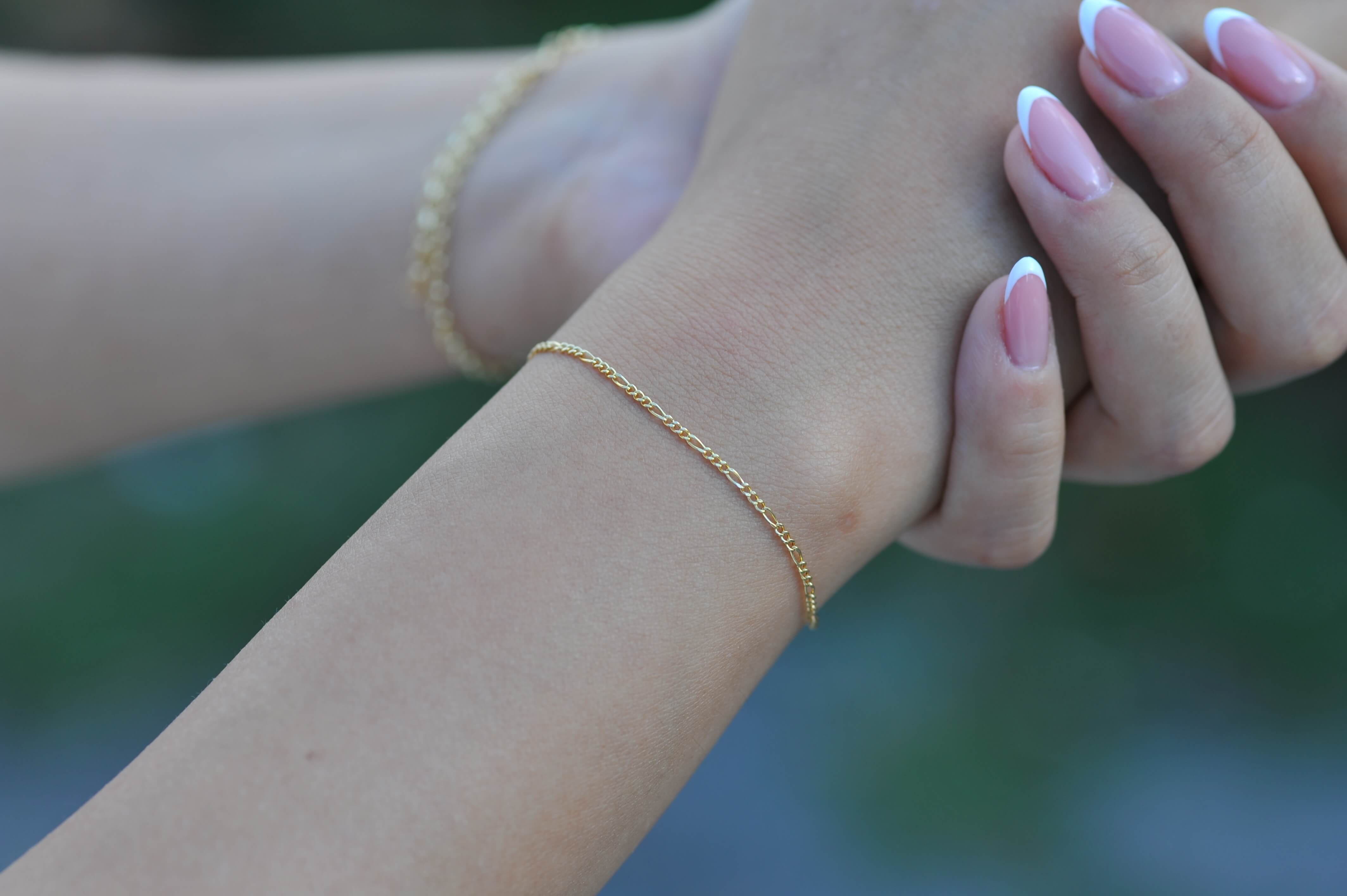 14K Solid Gold Figaro Bracelet